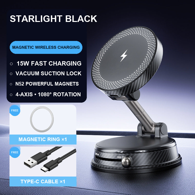 Multifunctional Rotating Magnetic Car Phone Mount | Vacuum Suction Cup Holder with 15W Wireless Charging