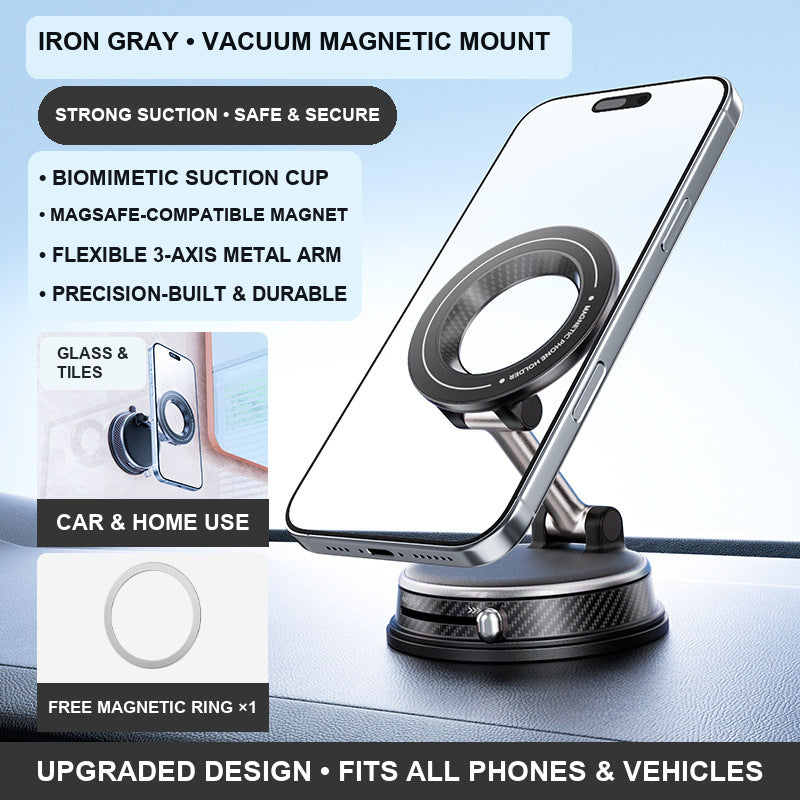 Multifunctional Rotating Magnetic Car Phone Mount | Vacuum Suction Cup Holder with 15W Wireless Charging